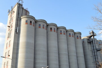 large concrete silos for storing wheat and corn