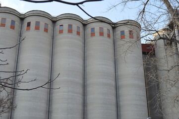 large concrete silos for storing wheat and corn
