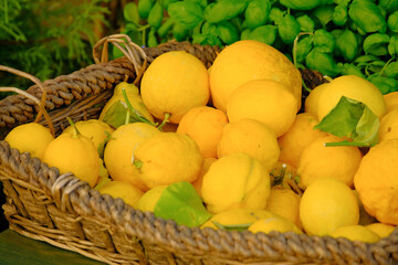 Un cesto pieno di limoni.