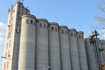 large concrete silos for storing wheat and corn