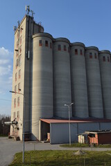 large concrete silos for storing wheat and corn