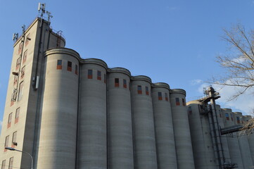 large concrete silos for storing wheat and corn