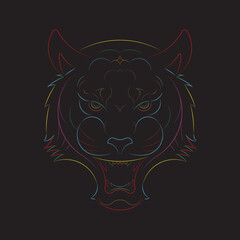 head of a tiger, multi colored line art