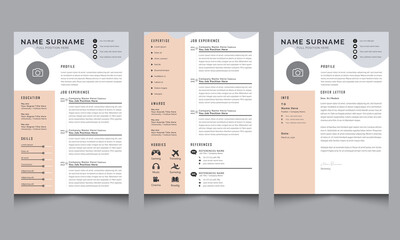 Creative resume / Modern Resume Template, Gray Header Resume and Cover Letter Layout Set Accent
