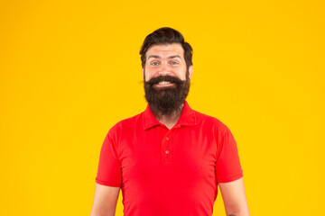 hair and beard care. cheerful male face portrait. mature hipster with beard.