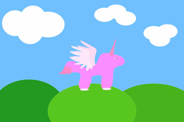 unicorn with wings against the sky with grass