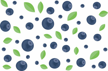 blueberries with leaves on a white background illustration