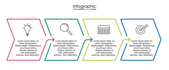 Vector infographic template with four steps or options. Illustration presentation with thin line elements icons.  Business concept graphic design can be used for web, paper brochure, diagram
