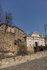Fototapeta na wymiar Upper town in the city of Bergamo Italy. Middle age architecture. Walled city.