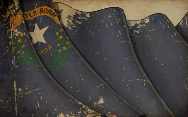 Gordijnen Hokusai The Great Wave Old Paper Print - Waving Flag of the State of Nevada  © nazlisart