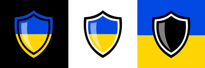 Deurstickers Shield in colors of national flag of Ukraine - Ukrainian defense, army and armed forces. Vector illustration. © M-SUR