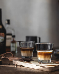 Layered coffee shots with chocolate