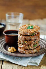 Quinoa walnuts White Beans Parsley Burgers in a plate