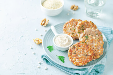 Quinoa walnuts White Beans Parsley Burgers in a plate