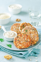 Quinoa walnuts White Beans Parsley Burgers in a plate