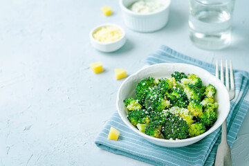 Garlic Parmesan Roasted Broccoli in a bowl