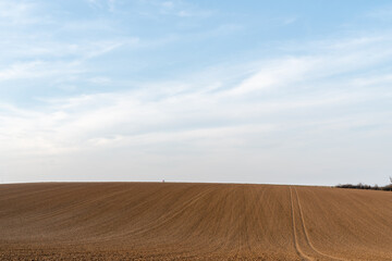 Fototapeta na wymiar Gepflügtes Feld in der Intensiv Landwirtschaft