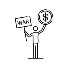 Sustainable development social problem line icon vector. big data and Boycott, business war, trade war sign. isolated contour black illustration. Dollar and human, person, with was sign