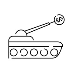 City economic damage icon. Outline city economic damage vector icon for web design isolated on white background. Tank and dollar