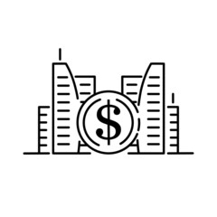 City economic damage icon. Outline city economic damage vector icon for web design isolated on white background. Dollar and business city