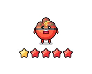 the illustration of customer bad rating, meatball bowl cute character with 1 star