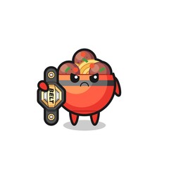 meatball bowl mascot character as a MMA fighter with the champion belt