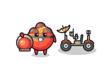 the cute meatball bowl as astronaut with a lunar rover