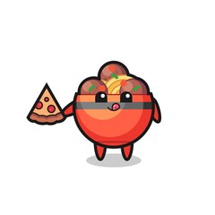 cute meatball bowl cartoon eating pizza