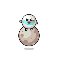 illustration of marble toy cartoon sitting on the moon