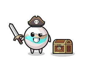 the marble toy pirate character holding sword beside a treasure box