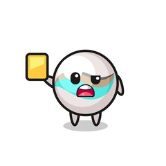 cartoon marble toy character as a football referee giving a yellow card