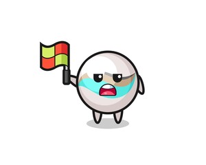 marble toy character as line judge putting the flag up