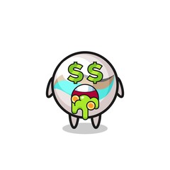 marble toy character with an expression of crazy about money