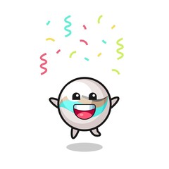happy marble toy mascot jumping for congratulation with colour confetti