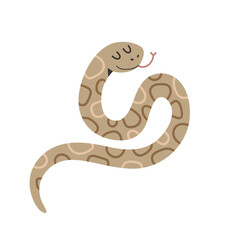 Cute python snake with smile and facial expression, funny character, modern cartoon art, isolated vector illustration