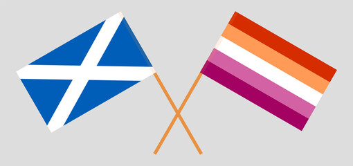 Crossed flags of Scotland and Lesbian Pride. Official colors. Correct proportion