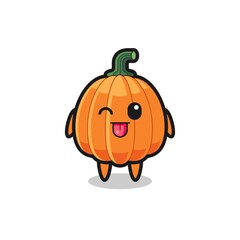 cute pumpkin character in sweet expression while sticking out her tongue