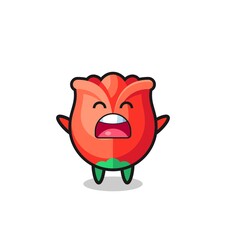 cute rose mascot with a yawn expression