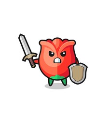 cute rose soldier fighting with sword and shield