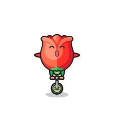 The cute rose character is riding a circus bike