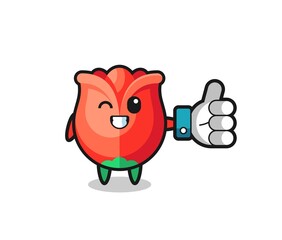 cute rose with social media thumbs up symbol