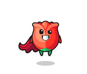 the cute rose character as a flying superhero