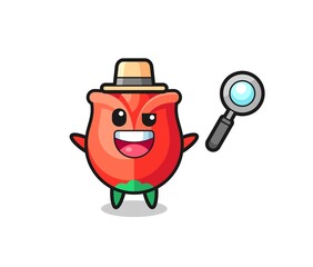 illustration of the rose mascot as a detective who manages to solve a case