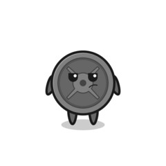 cute barbell plate character with suspicious expression