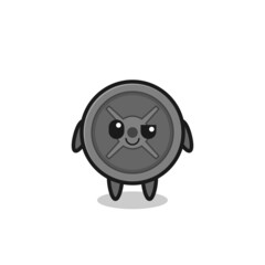 barbell plate cartoon with an arrogant expression