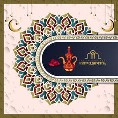beautiful Ramadan Kareem greeting card design with mandala art Islamic calligraphy, 'Ramadan Kareem background with beautiful lanterns mosque Miner and Islamic Arabic Banner, Islamic Ramadan Poster