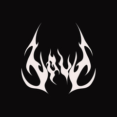 Abstract tattoo love sketch. Artistic goth logo design. White illustration in death metal style on a black background. Cyber sigilism picture.