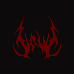 Abstract tattoo love sketch. Artistic goth logo design. Red illustration in death metal, vampire style on a black background. Cyber sigilism picture.