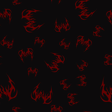 Abstract pattern tattoo love sketch. Artistic goth logo design. Random chaotic red illustration in death metal, vampire style on a black background. Cyber sigilism picture.
