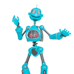 funny robot cartoon is talking and explaining